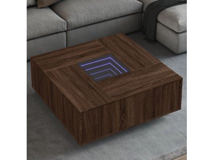 vidaXL Konferenční stolek s Infinity LED hnědý dub 100 x 100 x 40 cm