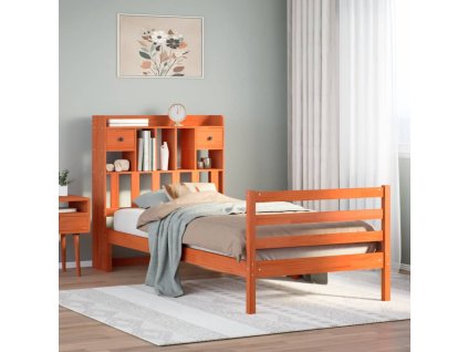 vidaXL Postel s knihovnou bez matrace hnědá 100x200 cm masiv borovice