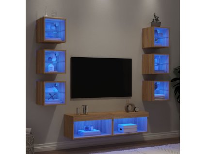 vidaXL 8dílná obývací stěna s LED dub sonoma kompozitní dřevo