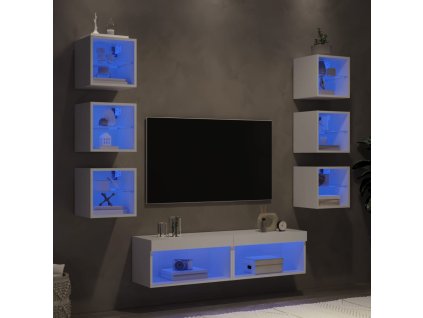 vidaXL 8dílná obývací stěna s LED osvětlením bílá kompozitní dřevo