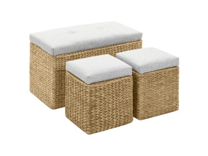 vidaXL Lavice s 2 taburety z mořské trávy šedá