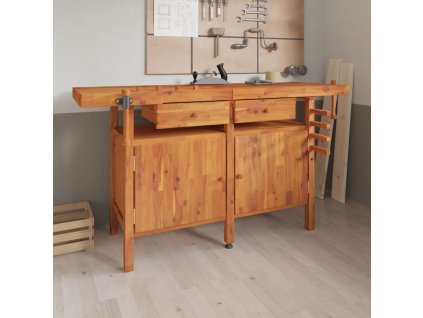 vidaXL Pracovní stůl se zásuvkami a svěráky 162x62x83cm masivní akácie