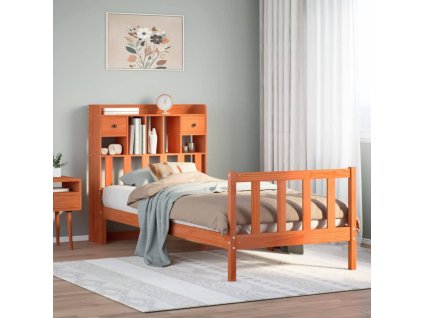 vidaXL Postel s knihovnou bez matrace hnědá 100x200 cm masiv borovice