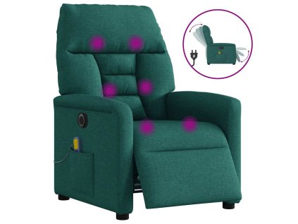 vidaXL Elektrické masážní polohovací křeslo tmavě zelené textil