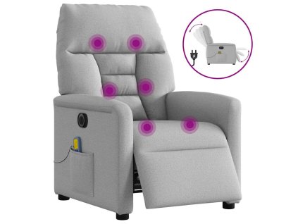 vidaXL Elektrické masážní polohovací křeslo obláčkově šedé textil