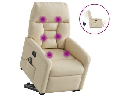 vidaXL Elektrické zvedací masážní polohovací křeslo krémové textil