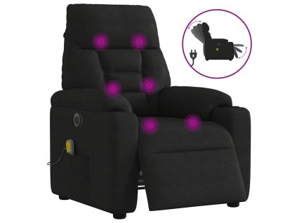vidaXL Elektrické masážní polohovací křeslo černé látka z mikrovlákna