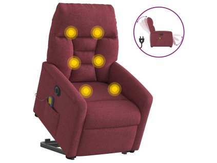 vidaXL Elektrické zvedací masážní polohovací křeslo vínové textil