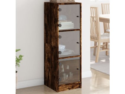 vidaXL Highboard se skleněnými dvířky kouřový dub 35 x 37 x 109 cm