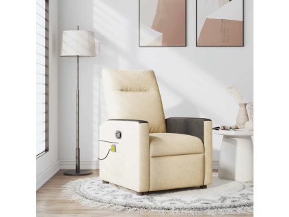 vidaXL Masážní polohovací křeslo krémové textil