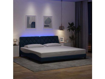 vidaXL Rám postele s LED bez matrace Modrá 200x200 cm Látka