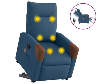 vidaXL Elektrické zvedací masážní polohovací křeslo modré textil