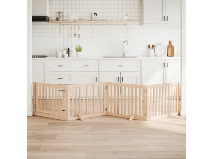 vidaXL Psí branka s dvířky, skládací, 4 panely, 320 cm, topolové dřevo