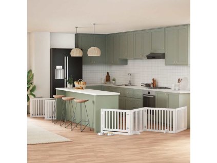 vidaXL Zábrana pro psy s dvířky skládací 12 panelů bílá 960 cm topol