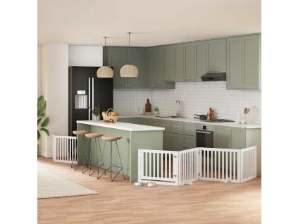 vidaXL Zábrana pro psy s dvířky skládací 6 panelů bílá 480 cm topol