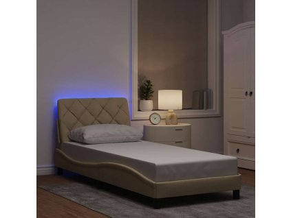 vidaXL Rám postele s LED bez matrace Cream 80x200 cm Látka