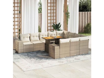 vidaXL 10dílná zahradní sestava a s poduškami béžová polyratan akácie