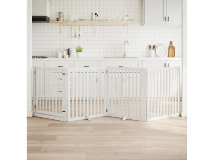 vidaXL Zábrana pro psy s dvířky skládací 4 panely bílá 320 cm topol