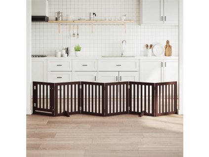 vidaXL Zábrana pro psy s dvířky skládací 6 panelů hnědá 300 cm topol