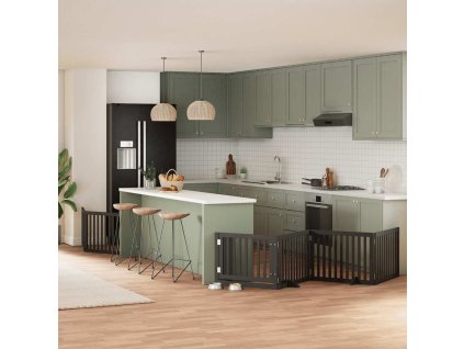 vidaXL Zábrana pro psy s dvířky skládací 6 panelů černá 480 cm topol