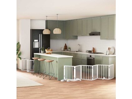 vidaXL Zábrana pro psy s dvířky skládací 15 panelů bílá 750 cm topol