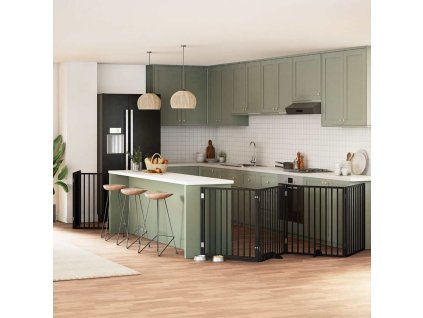 vidaXL Zábrana pro psy s dvířky skládací 8 panelů černá 640 cm topol