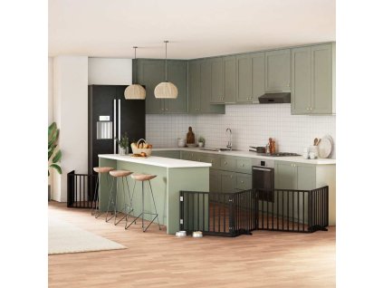 vidaXL Zábrana pro psy s dvířky skládací 8 panelů černá 640 cm topol