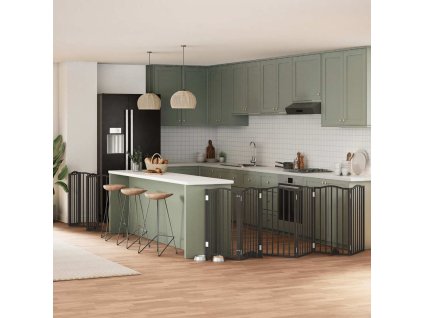 vidaXL Zábrana pro psy s dvířky skládací 12 panelů černá 600 cm topol