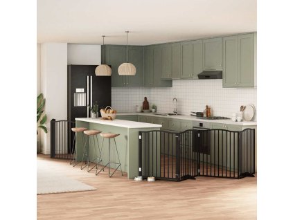 vidaXL Zábrana pro psy s dvířky skládací 6 panelů černá 480 cm topol