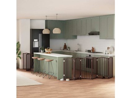 vidaXL Zábrana pro psy s dvířky skládací 9 panelů hnědá 450 cm topol