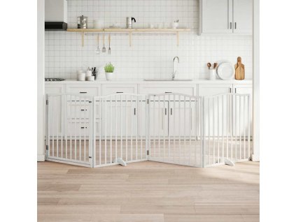 vidaXL Zábrana pro psy s dvířky skládací 4 panely bílá 320 cm topol