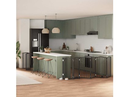 vidaXL Zábrana pro psy s dvířky skládací 9 panelů černá 450 cm topol