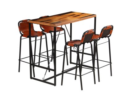 vidaXL 5 dílný barový set masivní recyklované dřevo a pravá kozí kůže