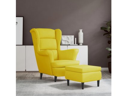 vidaXL Křeslo ušák se stoličkou hořčicově žluté samet
