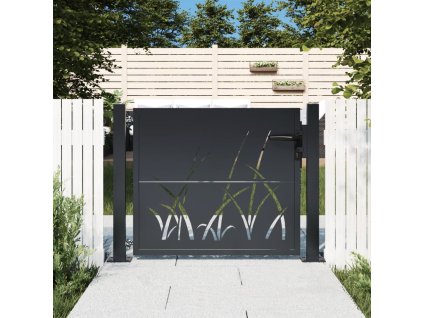 vidaXL Zahradní branka antracitová 100 x 100 cm ocelová, design trávy