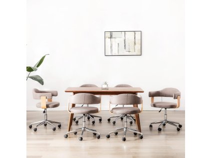 vidaXL Otočné jídelní židle 6 ks taupe ohýbané dřevo a textil