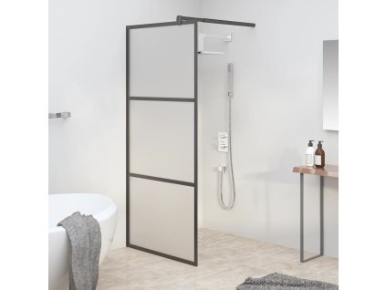 vidaXL Zástěna do průchozí sprchy 90 x 195 cm mléčné ESG sklo černá
