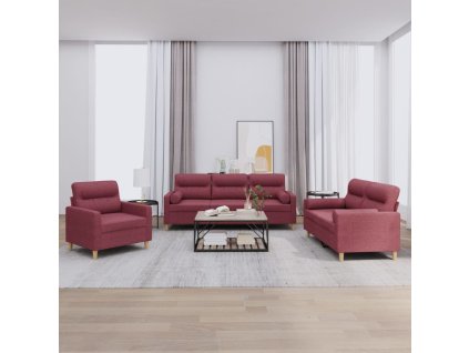 vidaXL 3dílná sedací souprava s polštáři vínová textil