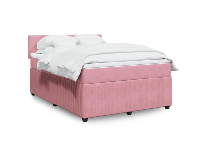vidaXL Box spring postel s matrací růžová 140x200 cm samet