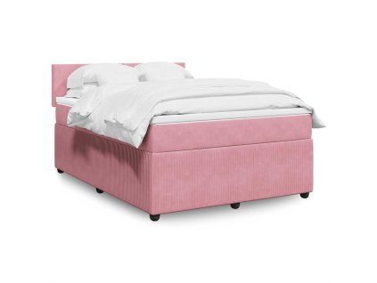 vidaXL Box spring postel s matrací růžová 140x200 cm samet