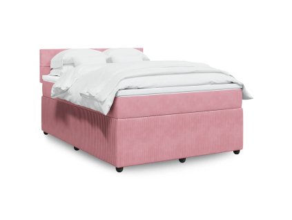 vidaXL Box spring postel s matrací růžová 140x200 cm samet