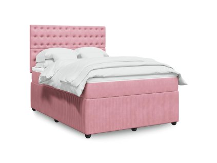 vidaXL Box spring postel s matrací růžová 140x200 cm samet