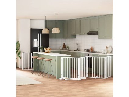 vidaXL Zábrana pro psy s dvířky skládací 8 panelů bílá 640 cm topol