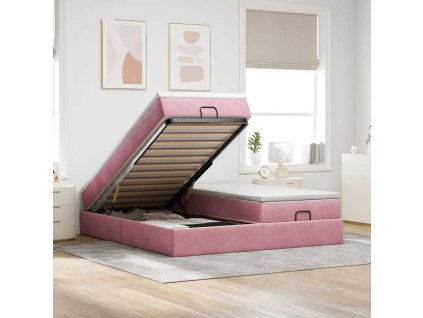 vidaXL Osmanský rám postele s matrací růžová 200x200cm samet