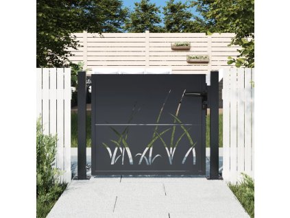 vidaXL Zahradní branka antracitová 105 x 80 cm ocelová, design trávy