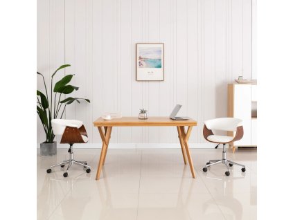 vidaXL Otočná jídelní židle bílá ohýbané dřevo a umělá kůže