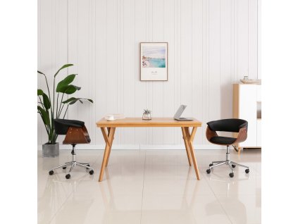 vidaXL Otočná kancelářská židle černá ohýbané dřevo a umělá kůže