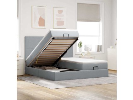 vidaXL Osmanský rám postele s matrací světle šedý 200x200cm textil