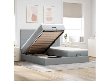 vidaXL Osmanský rám postele s matrací světle šedý 200x200cm textil