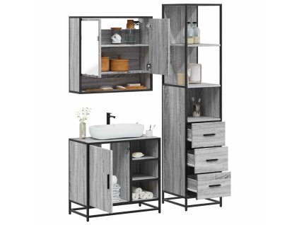 vidaXL 3dílný set koupelnového nábytku šedý sonoma kompozitní dřevo